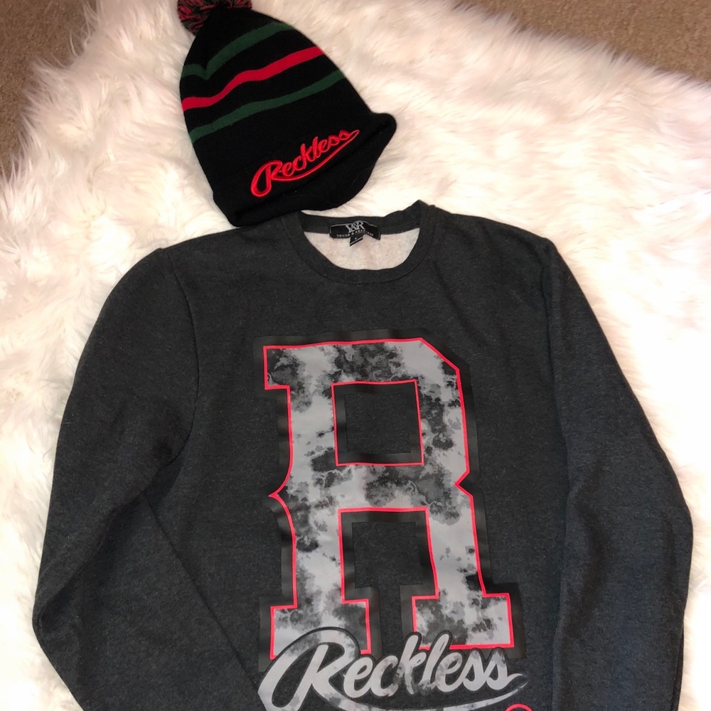 ❤️💚🖤Young&Reckless crew neck sweatshirt &beanie